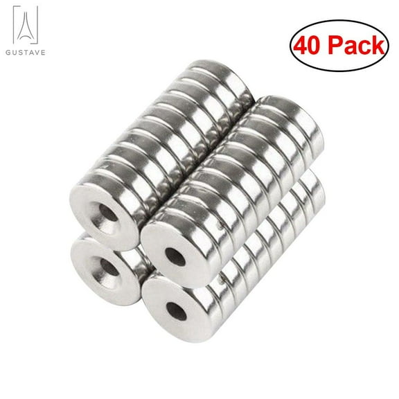 Gustave 1/2 x 1/8 Inch Neodymium Rare Earth Countersunk Ring Magnets Disc Magnets With Countersunk Hole 0.16 Inch, 40 Pack