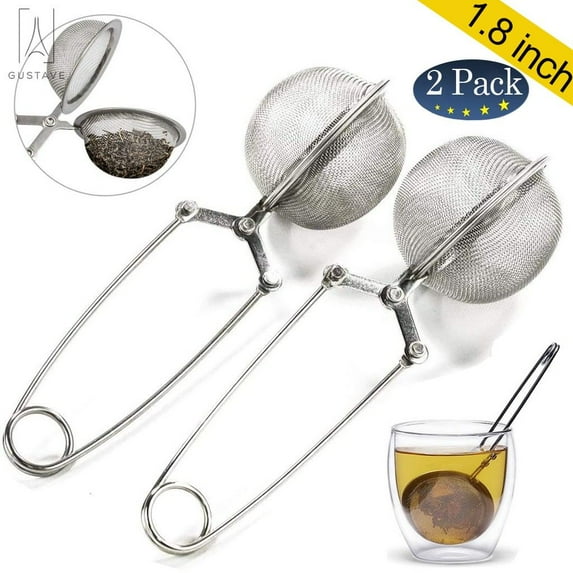 Gustave 1.8 inches Stainless Steel tea strainer spoon with Handle, Mesh Ball Infuser Filter Squeeze Strainer, for Loose Leaf Tea and Mulling Spices (2 Pack)