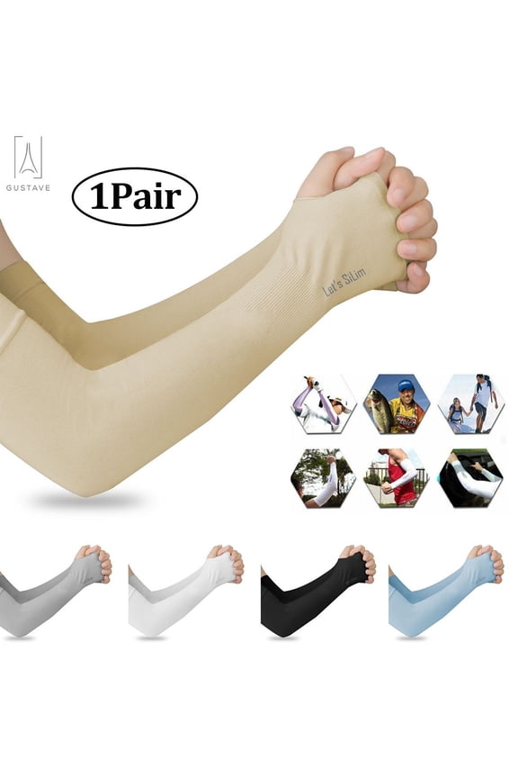 1 Pair UV Sun Protection Cooling Arm Sleeves Men Women Long Arm Cover Sleeves for Basketball Sports Running Golf Cycling Driving Fishing