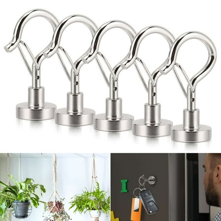 Gustave 5 Pack Magnetic Hooks Heavy Duty 22lbs Strong Neodymium Magnets Hangers Hanging Hooks with Snap for Refrigerator, Grill, Cruise Cabin, Kitchen, Office (18mm/0.71in)