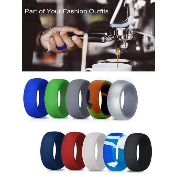 Gustave 10 Pack Silicone Wedding Ring for Men, Flexible Rubber Engagement Band Camouflage Rings (Size #10)