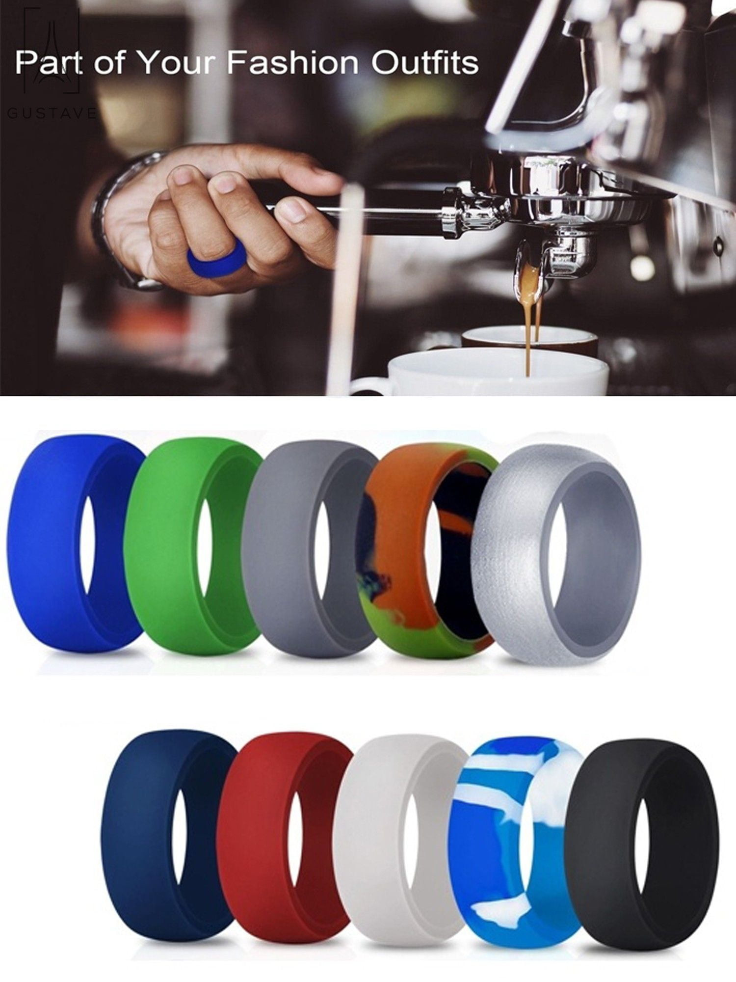 Gustave 10 Pack Silicone Wedding Ring for Men, Flexible Rubber ...