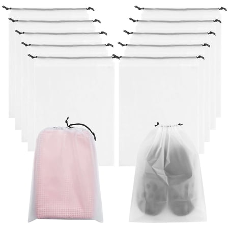 Gustave 10 Pack Travel Transparent Shoe Bags Large Clear Drawstring Storage Bags Portable Plastic Organizer Pouch for Men Women, 11.8" x 15.7"