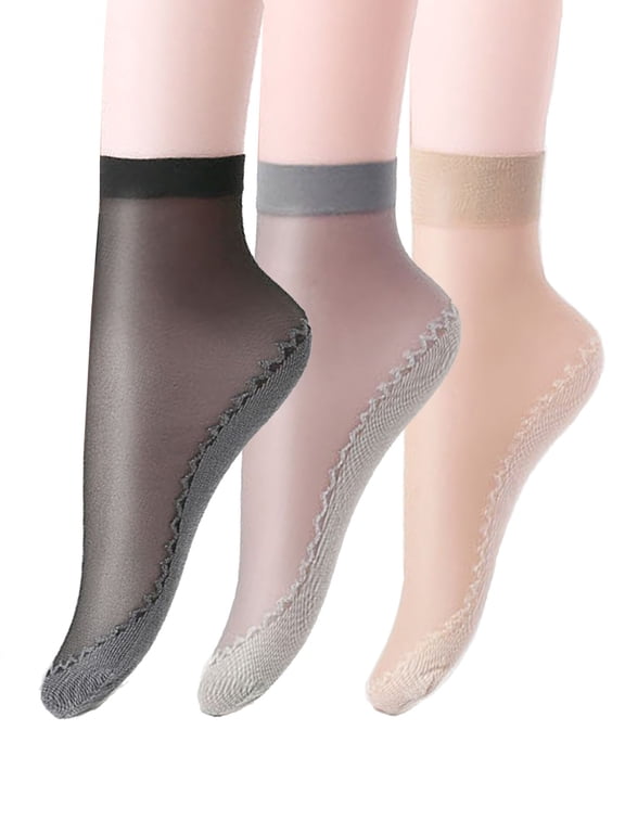 10 Pairs Ankle High Mesh Sheer Socks for Women Anti-Slip Cotton Sole Silk Nylon Socks Soft Elastic Thin Transparent Socks for Summer "Beige"