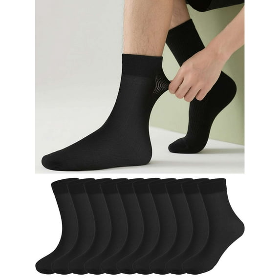 Gustave 10 Pairs Silk Dress Socks for Men Sheer Ankle Socks Unisex Soft Thin Breathable Formal Business Casual Socks, Black