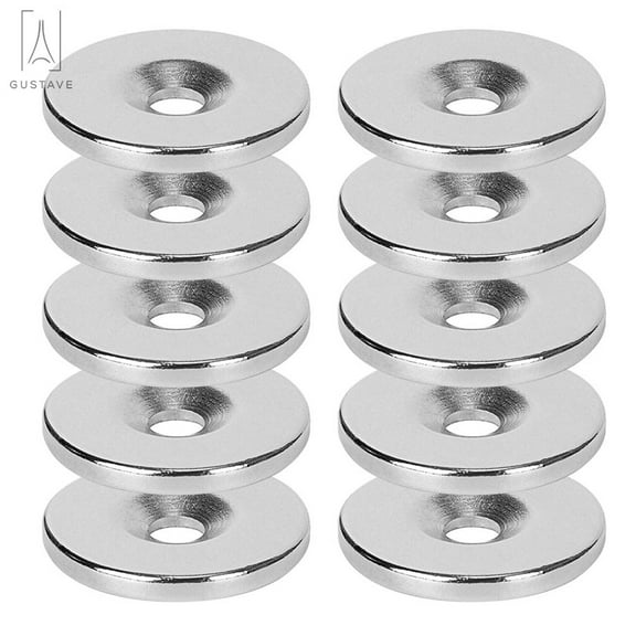Gustave 10PCS Neodymium Disc Countersunk Hole Magnets, 0.79 inch D x 0.12 inch H Strong Permanent Rare Earth Magnets N35 for Fridge, DIY, Scientific, Craft, and Office