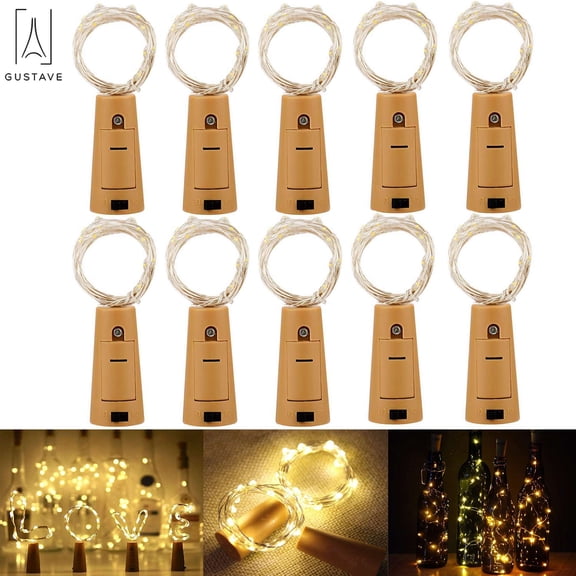 Gustave 10Pcs Bottle Cork Lights 2.5ft 15 LED Wine String Lights Decor Rope Strip Wire Fairy Lamp for DIY, Christmas Wedding Party Decor "Warm White, 0.75m"