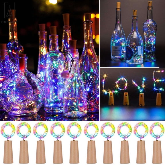 Gustave 10Pcs Bottle Cork Lights 6.6ft 20 LED Wine String Lights Decor Rope Strip Wire Fairy Lamp for DIY, Christmas Wedding Party Decor "Colorful, 2m"