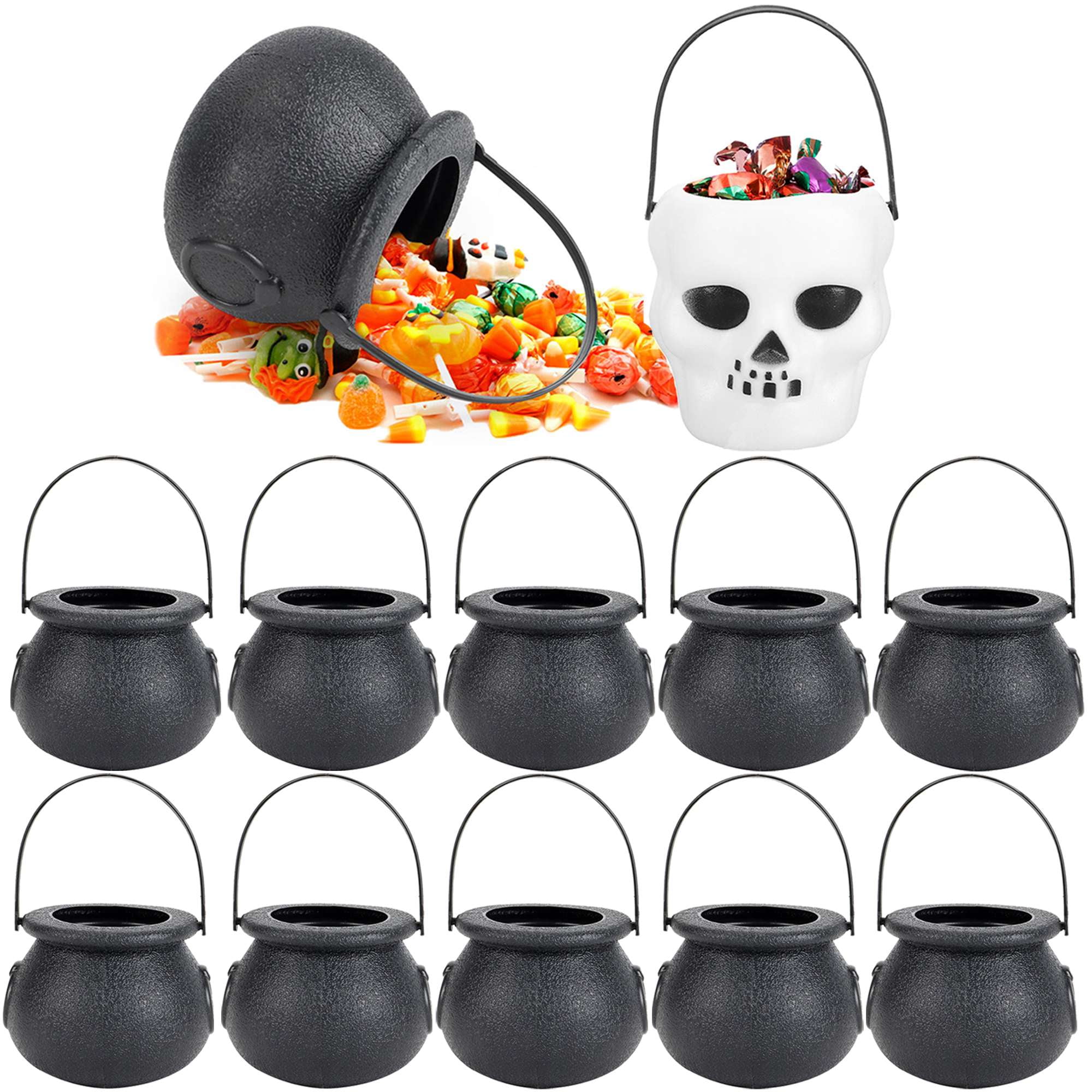 24-Piece Mini Plastic Witch Cauldrons - Halloween Decorations Mix Colors, 3x3x3.4cm Witch Buckets