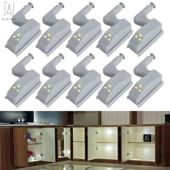 Gustave 10Pcs Universal Cabinet Cupboard Hinge Light LED Sensor Light for Bedroom Living Room Kitchen Home, Cool White