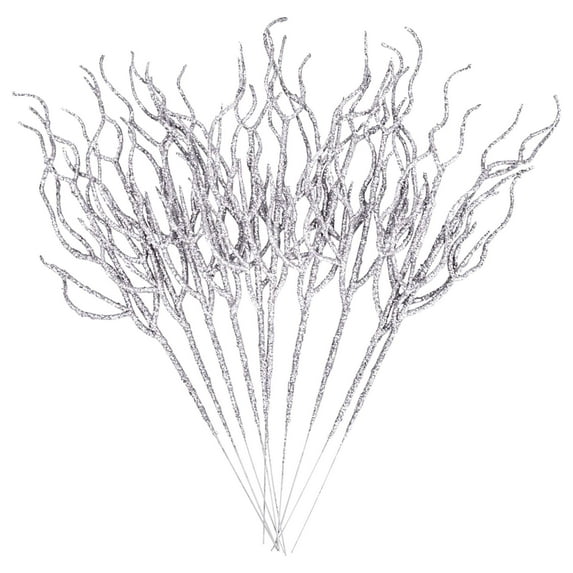 Gustave 10pcs Christmas Glitter Leaves Picks Artificial Spray Leaf Picks 13.6 Inchs Tree Stems Branches Ornament for DIY Xmas Tree Garland Wreath Centerpiece Holiday Decor "Silver"