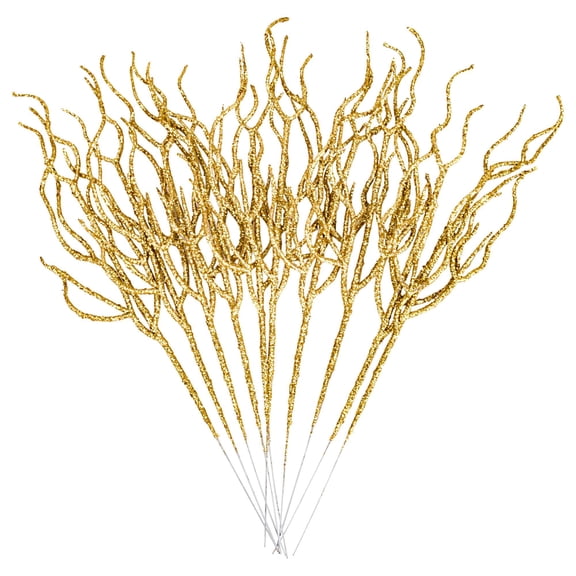 Gustave 10pcs Christmas Glitter Leaves Picks Artificial Spray Leaf Picks 13.6 Inchs Tree Stems Branches Ornament for DIY Xmas Tree Garland Wreath Centerpiece Holiday Decor "Gold"
