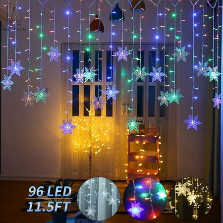 Gustave 11.5ft 96 LED String Lights Snowflake Christmas Lights 8 Modes Plug In Connectable Curtain Fairy Lights for Indoor Outdoor Home Window Holiday Wedding Party Decorations - Colorful