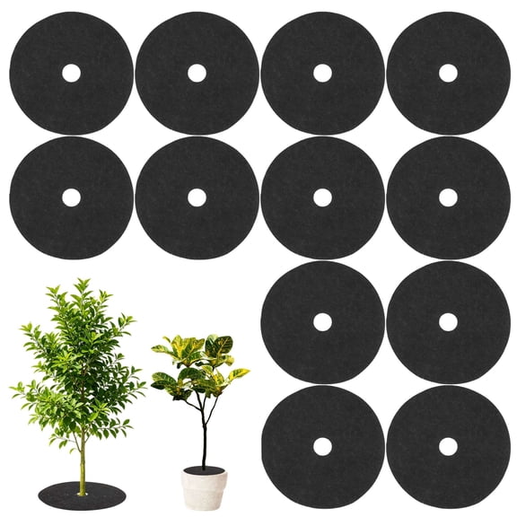 Gustave 12 Pack 12.6" Non-Woven Tree Mulch Rings, Reusable Round Tree Weed Barrier Mat Plant Root Protector Cover