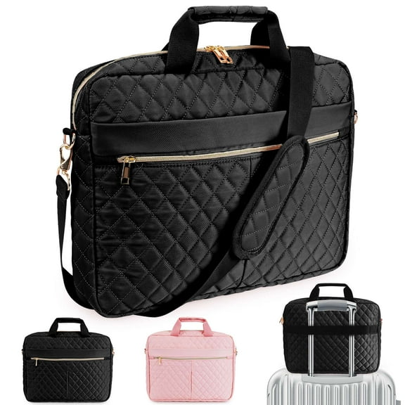 Gustave 15.6 inch Laptop Bag for Women Men Quilted Computer Briefcase Messenger Bags Large Laptop Case Handbag with Shoulder Strap for Work Office Business Travel - Black