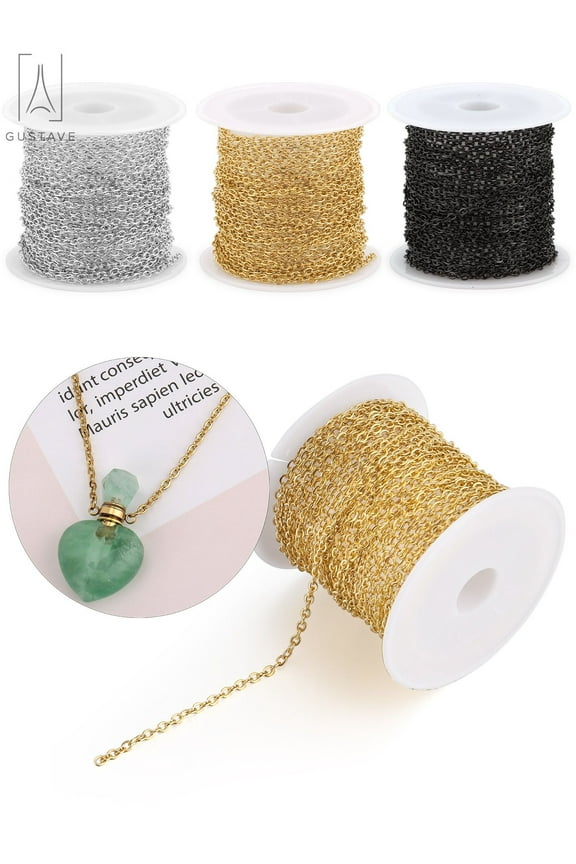 16.4 Feet Stainless Steel Link Cable Chain 5 Meter Necklace Chains for Men Women Jewelry Chain DIY Making Bracelets Crafting, Silver