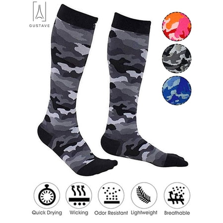 Gustave 1Pair Camo Compression Socks Nursing Performance Socks for Edema,Diabetic, Varicose Veins,Running Marathon Camouflage Pressure Socks "Black, L/XL"