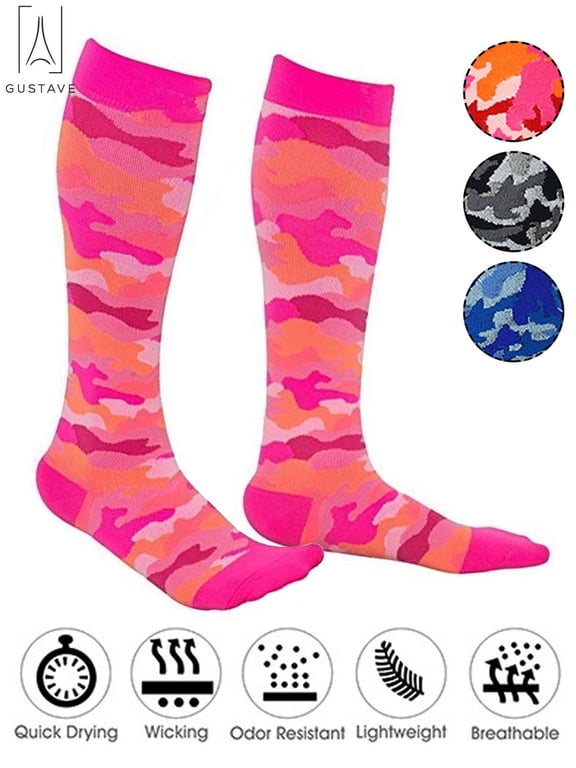 1Pair Camo Compression Socks Nursing Performance Socks for Edema,Diabetic, Varicose Veins,Running Marathon Camouflage Pressure Socks "Pink, S/M"