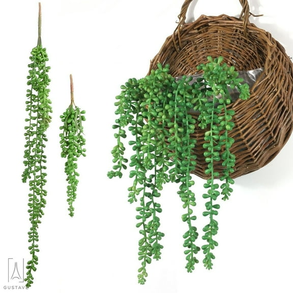 Gustave 1Pc Artificial Hanging Plants, Fake Succulent String of Pearls Fake Hanging Vine for Wedding Party Home Kitchen Garden Wall Decoration Outdoor Indoor Ornaments "S"