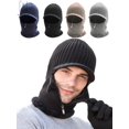 thumbnail image 1 of Gustave 2 In 1 Men Winter Warm Balaclava Beanie Hat with Fleece Lining Zipper Neck Scarf Warmer Ear Protector Knitting Stripes Hat and Scarf Conjoined Set "Black", 1 of 10