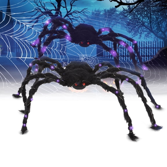Gustave 2.5ft Giant Fake Spider with LED Lights Light Up Large Black Fuzzy Spiders Battery Operated for Halloween Indoor Outdoor Yard Party Decoration
