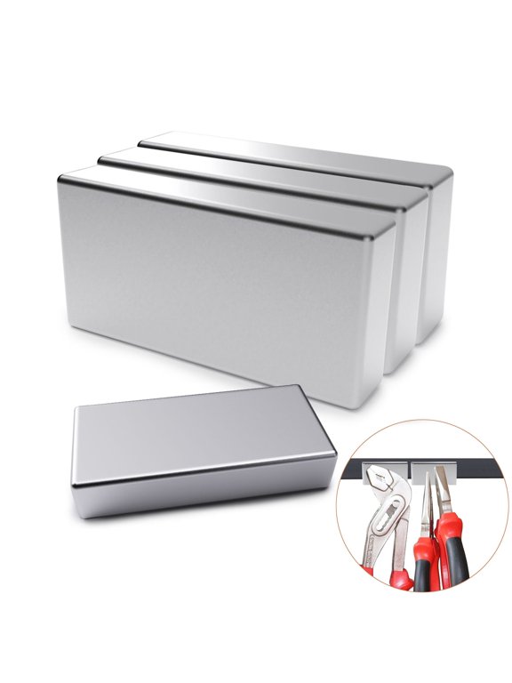2 Pack 2"x1"x3/8" Neodymium Rare Earth Bar Magnets Strong Permanent Big Block Magnets, 50 x 25 x 10 mm