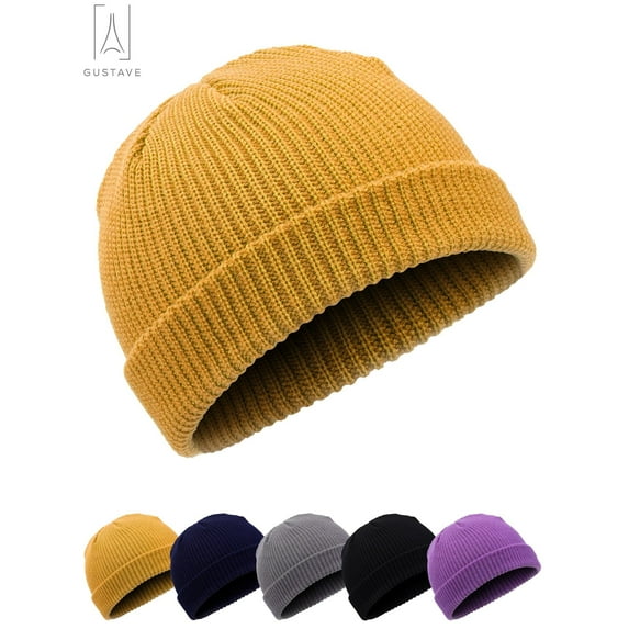 Gustave 2-Pack Beanie Hat Men Women Classic Knit Cuffed Plain Cap Winter Warm Ski Knitted Skull Hat Unisex "Yellow"