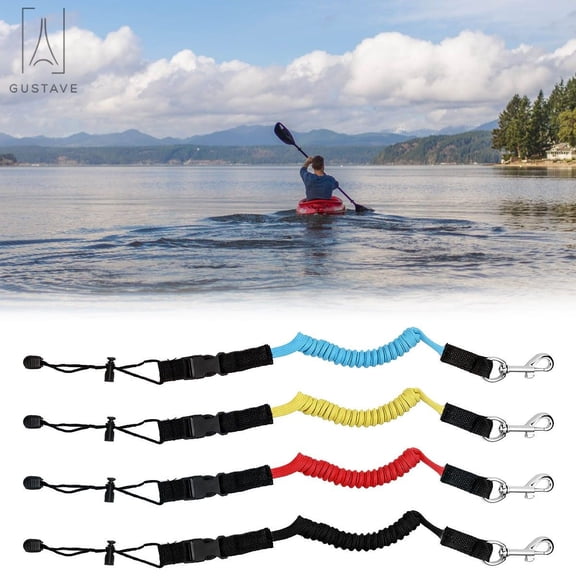 Gustave 2 Pack Elastic 5 Feet Paddle Leash Kayak Canoe Safety Fishing Rod Rowing Boats Coiled Lanyard Cord Tie Rope, Blue
