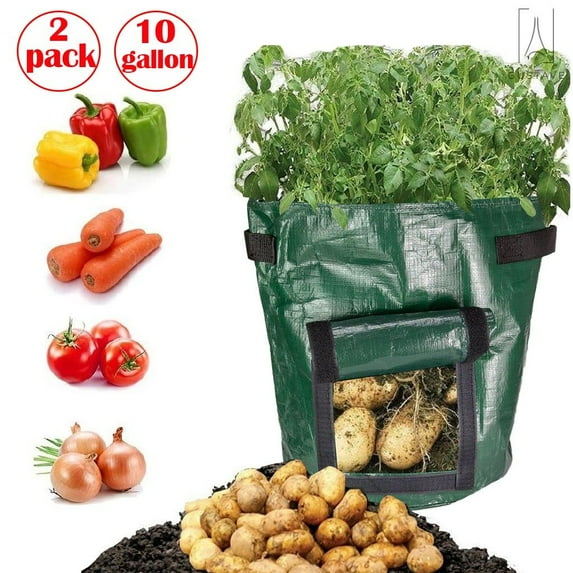 Gustave 2 Pack Grow Bags Fabric Pots Root Pouch with Handles Flower Vegetable Planting Container Breathable 10 Gallon PE Planter Bags