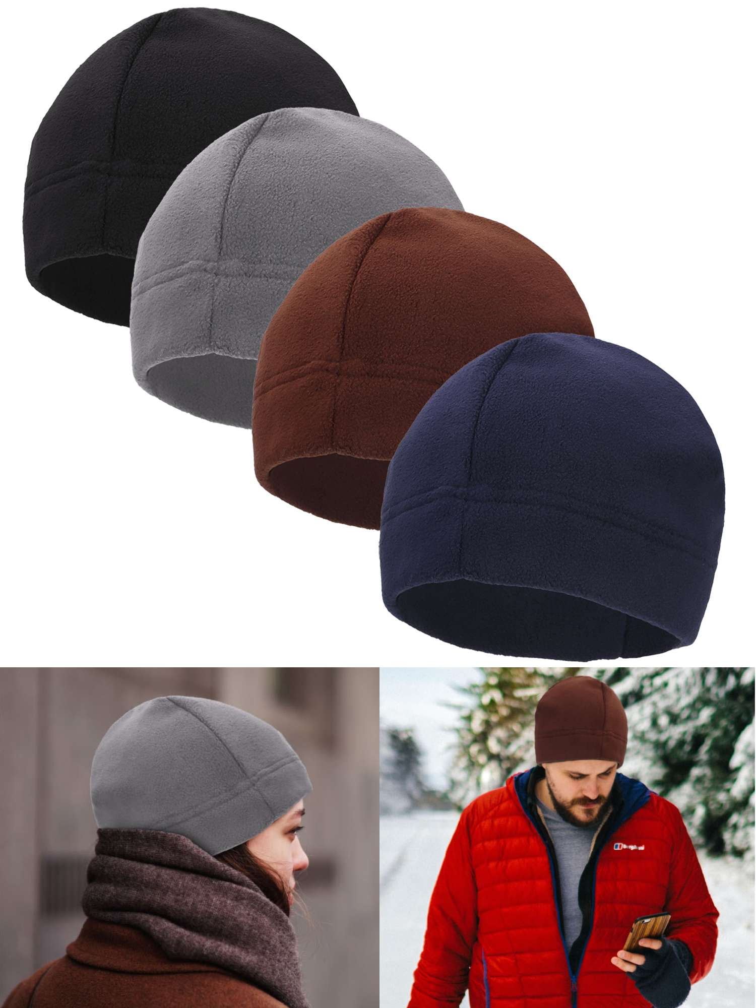 Waterproof Fleece Lined Beanie Hat for Men Women Winter Skull Cap Winter Warm Wool Skull Cap Cycling Breathable for Biking  main image 2