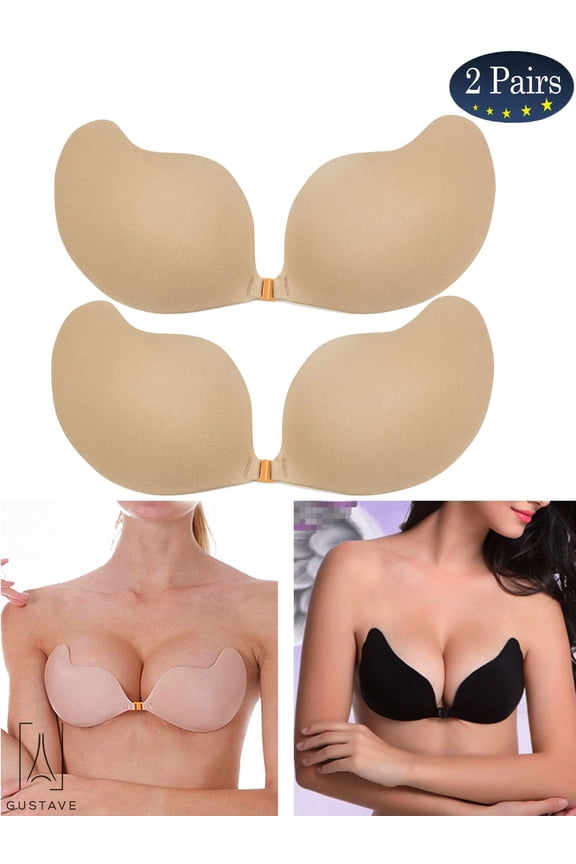 2 Pack Women Push Up Strapless Invisible Bra Backless Adhesive Sexy Seamless Bra Breast Life Nipple Cover "D Cup,Skin"