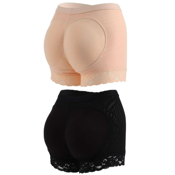 Gustave 2 Pack Women Seamless Butt Lifter Padded Control Panties Hip Enhancer Shaper Lace Underwear "Black & Beige, XL"
