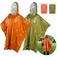 thumbnail image 1 of Gustave 2 Packs Emergency Blankets Rain Poncho Waterproof Thermal Blanket Outdoor Survival Camping Gear, Hooded Raincoat for Hiking Cycling (Green+Orange), 1 of 9
