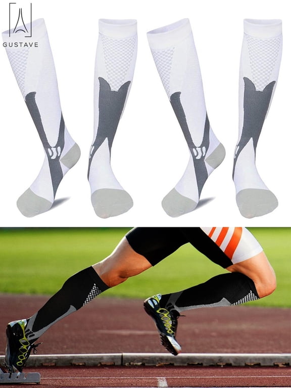 2 Pairs Compression Socks for Men Women 20-30mmHg BEST Medical Sport Nursing Varicose knee high Socks Athletic Socks for Marathon,Soccer,Travel & Flight "White,L/XL"