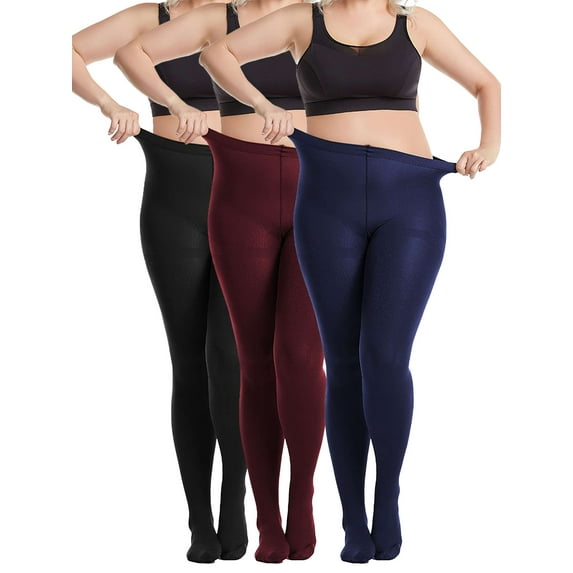 Gustave 2 Pairs Fleece Lined Opaque Tights for Women Plus Size Control Top Pantyhose Winter Warm High Waisted Footed Tights Leggings - Black