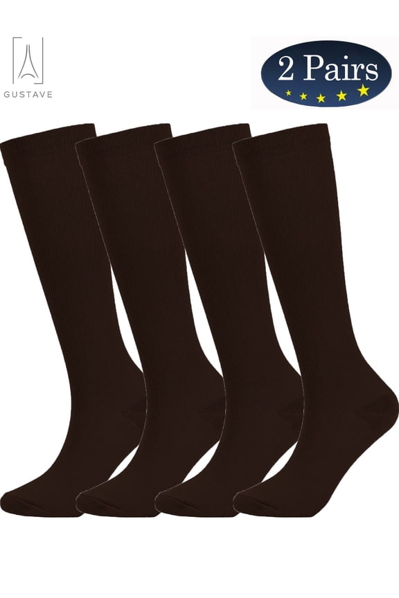 2 Pairs Knee High Compression Socks 10-20mmHg for Men & Women Best Medical,Running,Varicose Veins,Travel (Brown,2XL)