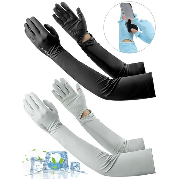 Gustave 2 Pairs Long UV Sun Protection Gloves Sunblock Touchscreen Non-Slip Driving Gloves Full Finger Cooling Arm Sleeve Cover for Women Men Summer Outdoor Sports