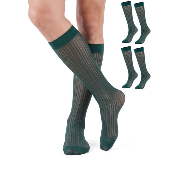 Gustave 2 Pairs Mens Ultra Thin Dress Socks Over the Calf Silk Sheer Nylon Socks Soft Breathable Formal Business Work Socks - Green