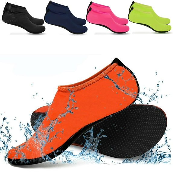 Gustave 2 Pairs Skin Water Barefoot Shoes Aqua Beach Socks Yoga Exercise Pool Swim Slip On Surf for Men Women (L, Orange)