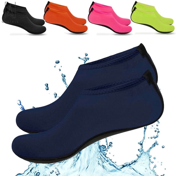 Gustave 2 Pairs Skin Water Barefoot Shoes Aqua Beach Socks Yoga Exercise Pool Swim Slip On Surf for Men Women (M, Blue)