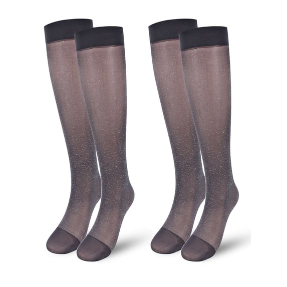 Gustave 2 Pairs Thin Dress Socks for Men Over the Calf Glitter Silk Sheer Socks Soft Breathable Formal Business Work Nylon Socks