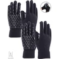 thumbnail image 1 of Gustave 2 Pairs Winter Knit Gloves Touchscreen Windproof Anti-slip Thermal Soft Wool Lining Elastic Cuff for Women Men "Black, Men", 1 of 9