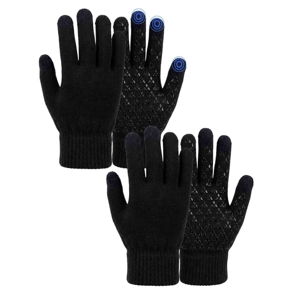 Gustave 2 Pairs Winter Knit Gloves Touchscreen Windproof Anti-slip Thermal Soft Wool Lining Elastic Cuff for Women Men "Black, Men"