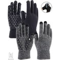 thumbnail image 1 of Gustave 2 Pairs Winter Knit Gloves Touchscreen Windproof Anti-slip Thermal Soft Wool Lining Elastic Cuff for Women Men "Gray / Black, Women", 1 of 11