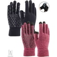 thumbnail image 1 of Gustave 2 Pairs Winter Knit Gloves Touchscreen Windproof Anti-slip Thermal Soft Wool Lining Elastic Cuff for Women Men "Rose Red, Women", 1 of 9