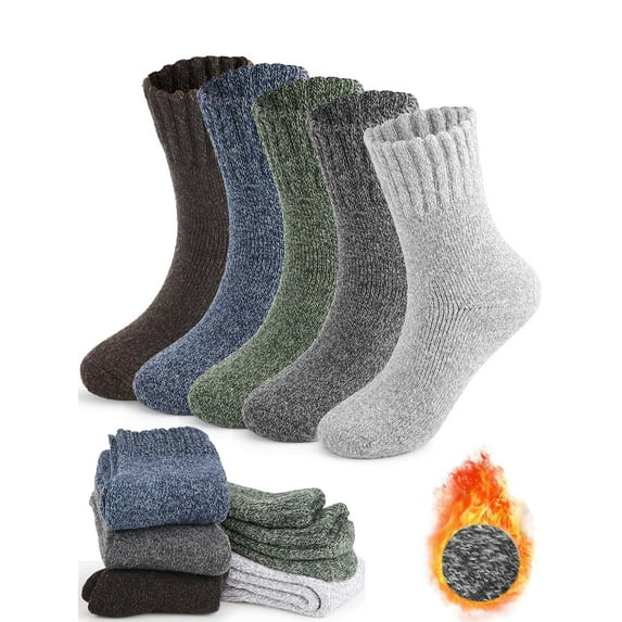 Gustave 2 Pairs Winter Thermal Socks for Men Cotton Wool Crew Socks Thick Warm Boot Socks Cozy Soft Insulated Casual Socks for Cold Weather Hiking "Brown"