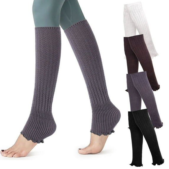 Gustave 2 Pairs Women Knee High Leg Warmers Girls Knit Long Footless Socks Pleated Ruffle Thermal Boot Socks for Yoga Dance - Black