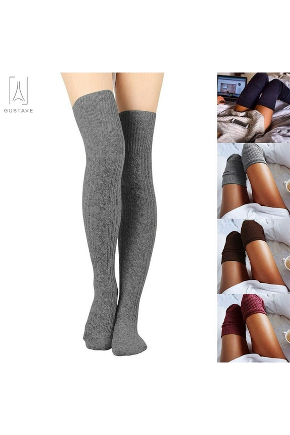 2 Pairs Women Thigh High Socks Extra Long Knit Warm Over the Knee Tall Long Boot Stockings Leg Warmers, Gray