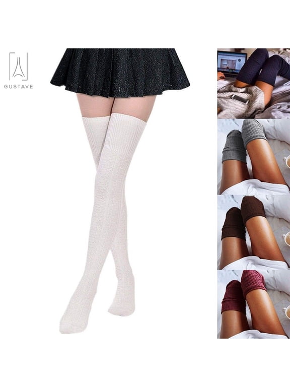 2 Pairs Women Thigh High Socks Extra Long Knit Warm Over the Knee Tall Long Boot Stockings Leg Warmers, White