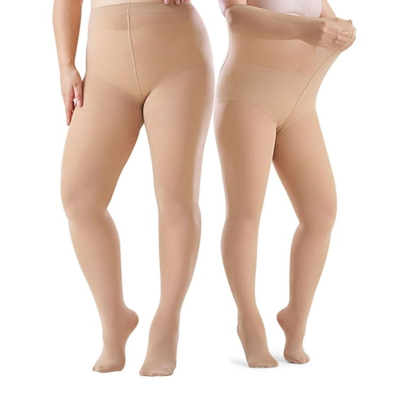 Gustave 2 Pairs Women's Opaque Tights 120D Plus Size Control Top Pantyhose High Waist Leggings Footed Tights for Winter - Skin